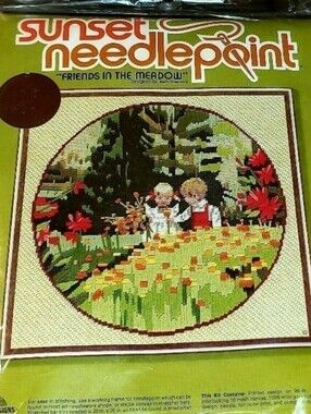 Vintage Sunset Needlepoint "Friends In The Meadow"